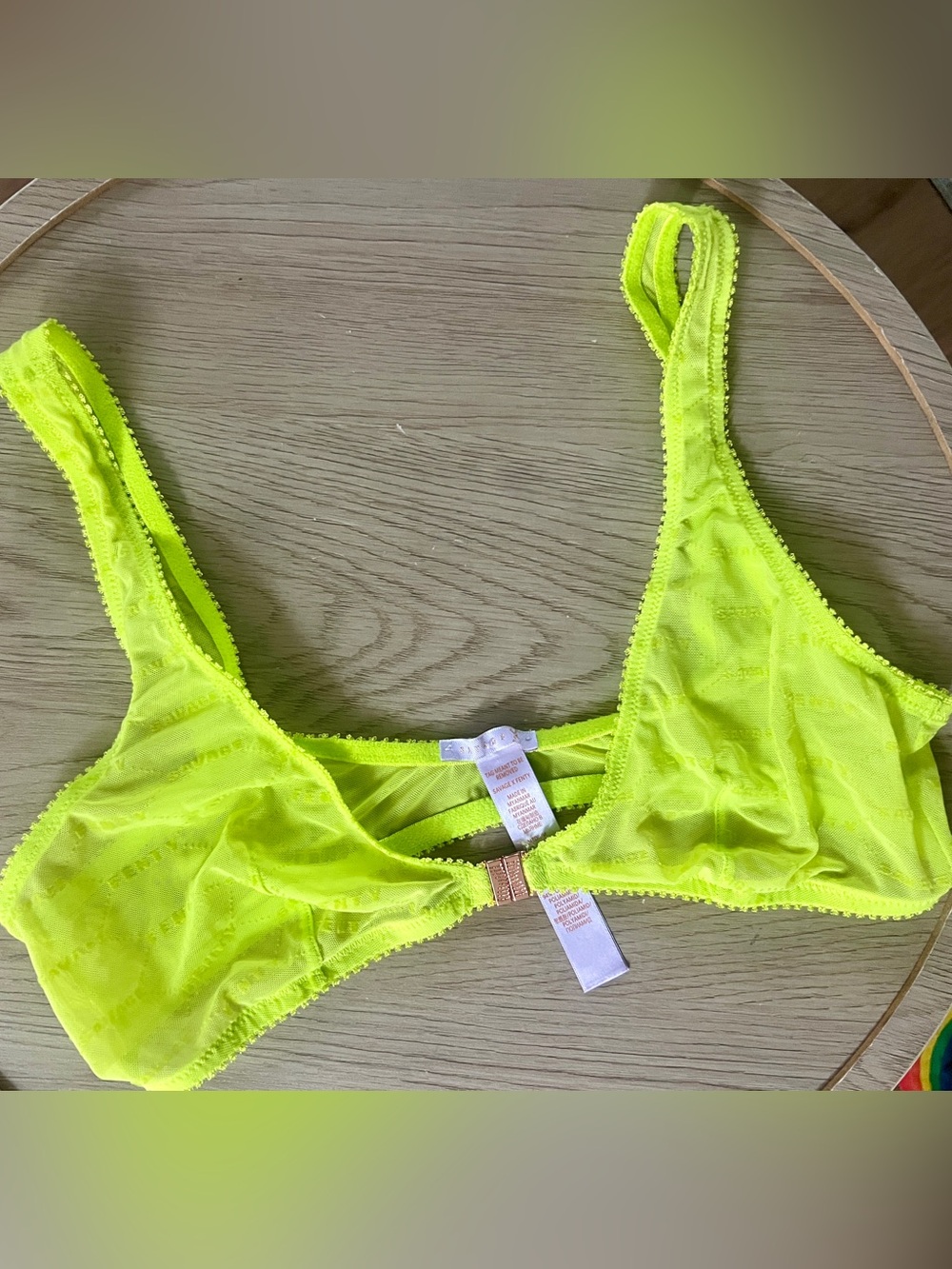 Savage X Fenty; Sheer Neon Green Bralette, front clasp